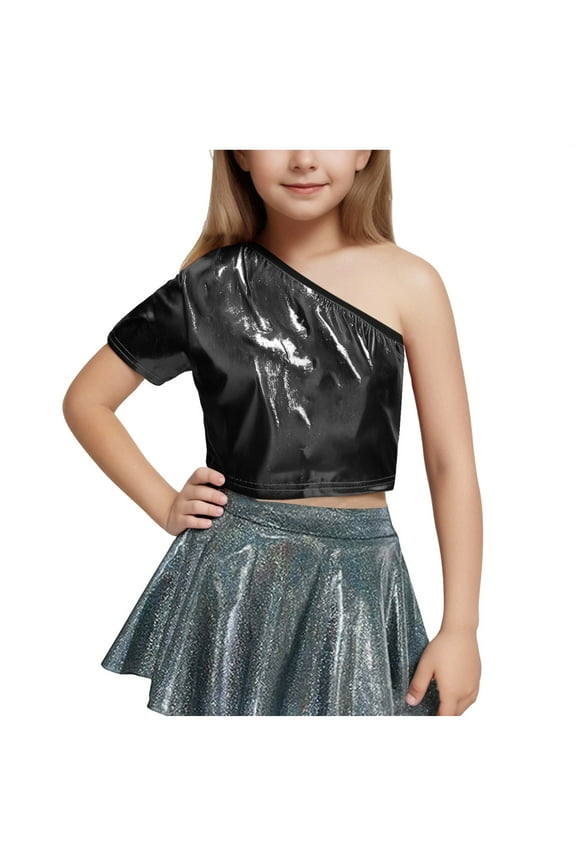 Girls off Shoudler Top Sequin Crop Blouse Fashion Sparkly Party Dancewear Short Shirts Clothes