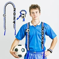 Vrorvz Graduation Ribbon Leis Necklace and Braid Bracelets Set for Ceremony Celebrations Handmade Polyester Fiber Braid Lei Customizable to Attach Graduation Photos and Decorations