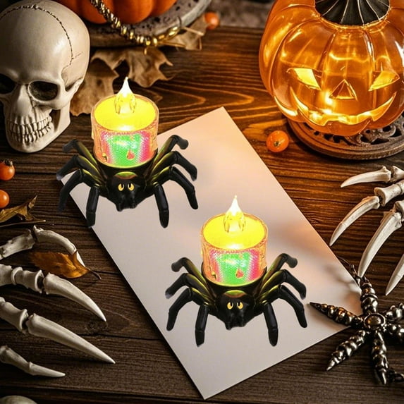 Vrorvz Halloween Decorations Led Araneid Candle Lights for Spooky Indoor Outdoor Decor with Safe Flickering Effect Suit for Party Festive Ambiance 3.1in Multicolor