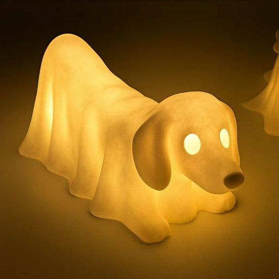 Vrorvz Halloween Decorations Unique Dachshund Ghost Lamp with Led Halloween Decor for Office and Bedroom Dog Lovers Gift Quirky Glowing Ghost Dog Figurine for Ambient Home Decor 9.4in Yellow