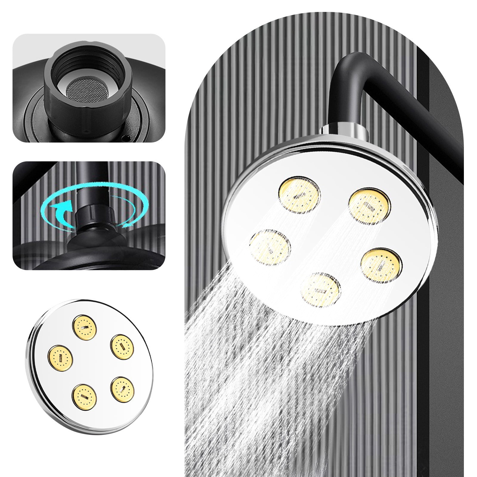 Vrorvz High Pressure Handheld Shower Head with 5 Spray Modes for Home ...