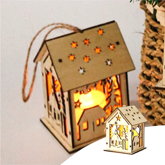 Vrorvz Led Wooden Cabin Pendant Christmas Tree Lights Indoor Christmas Lights Lights Christmas Lights Led Battery Powered No Plug Ideal Tree Display Create Warm Festive Mood 4In Yellow