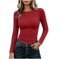 thumbnail image 1 of Vrorvz Long Sleeve Shirts for Womens Crew Neck Slim Top Fall Winter Soft Stretch Basic Tee Ladies Undershirt, 1 of 5