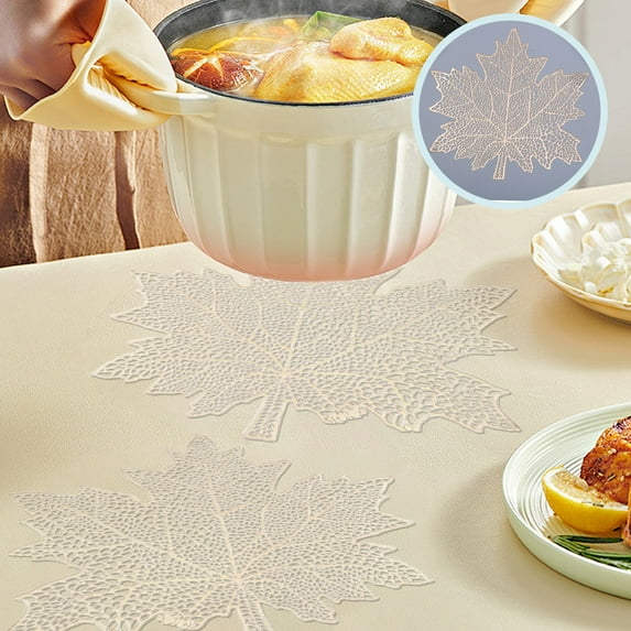 Vrorvz Maple Leaf Placemat Christmas Thanksgiving Decorations Non Heat Resistant Pvc Versatile s Placemat or Decorative Tray 15.0x15.0in Pink