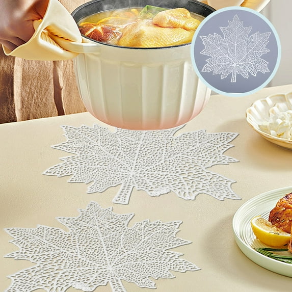 Vrorvz Maple Leaf Placemat Christmas Thanksgiving Decorations Non Heat Resistant Pvc Versatile s Placemat or Decorative Tray 15.0x15.0in Silver