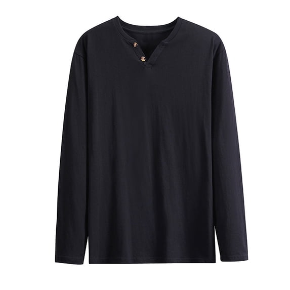 Vrorvz Mens Button up Shirts V Neck Long Sleeve Cotton Shirt Casual Basic Undershirts Spring Fall Workout Tees