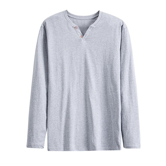 Vrorvz Mens Button up Shirts V Neck Long Sleeve Cotton Shirt Casual Basic Undershirts Spring Fall Workout Tees