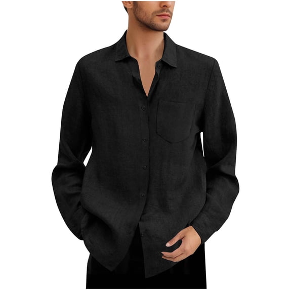 Vrorvz Mens Cotton Linen Shirts with Pockets Button down Beach Vacation Shirt Long Sleeve Blouses Collared Tops