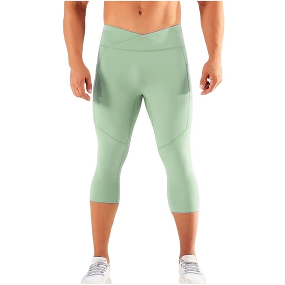 Vrorvz Mens Yoga Pants High Waist Capris Gym Workout Leggings for Men Sport Running Tights Legging Base Layer