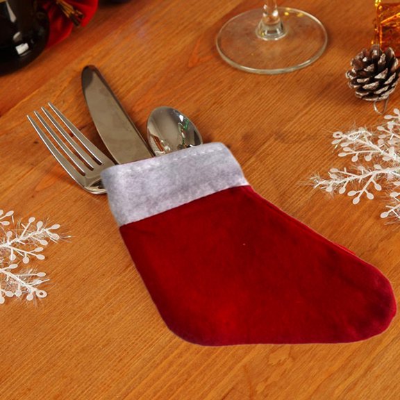 Vrorvz Mini Christmas Stocking Snowflake Cutlery Holder Thanksgiving Plates Holiday Plates Disposable Non Woven Fabric Great for Gifts and Christmas Decor 4.3x3.9in Multicolor