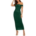 thumbnail image 1 of Vrorvz Off the Shoulder Dress for Women Sleeveless Maxi Dresses Solid Color Ruched Slim Sundress Party Clothes, 1 of 5