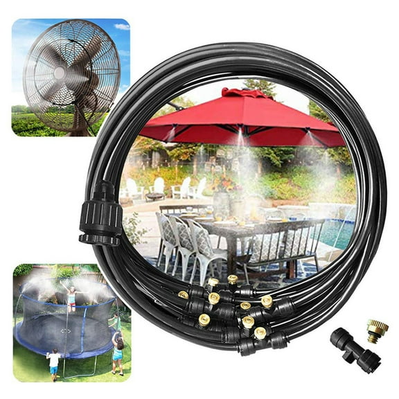 Vrorvz Outdoor Misting System 49.2ft for Patio Fan Garden Greenhouse Cooling DIY Installation Efficient Water Saving Uses Tap Water Includes Brass Nozzles Leak Proof Fittings