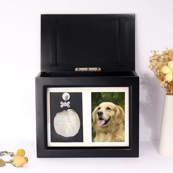 Vrorvz Pet Urns Dog Ashes Memorial Box with Photo Frame and Paw Print Impressions Toolkits Fall Decorations Holiday Keepsake Storage for Pet Loss Remembrance and Personalization Black