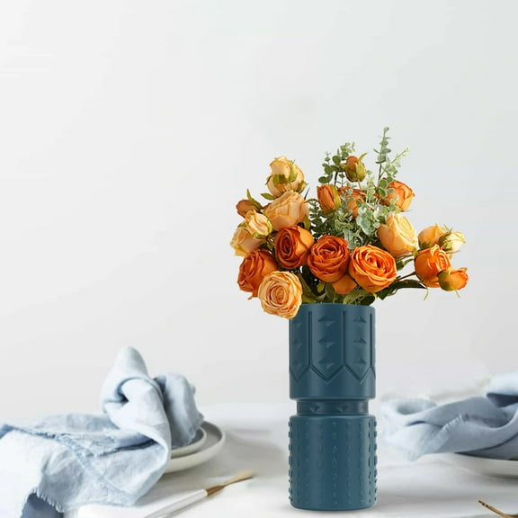 Vrorvz Plastic Imitation Glazed Vase for Living Room Flower Arrangement Fall Decorations Holiday Decorations Long Lasting Home Decor Blue 10.8 in