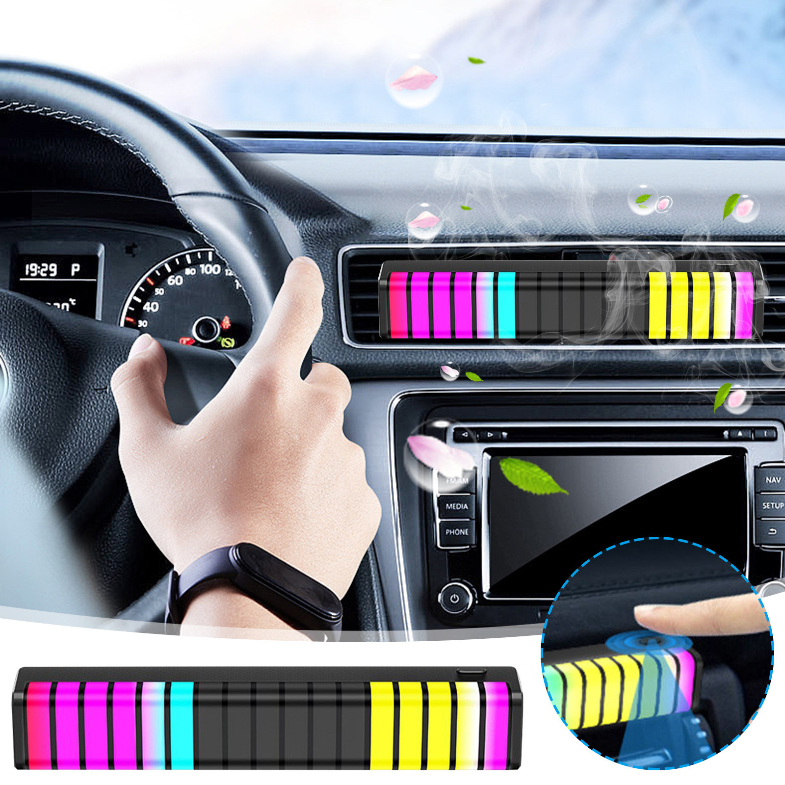 Vrorvz Portable LED Car Aromatherapy Diffuser with Wireless Charging and Voice Control Air Freshener for Cars Offices and Bedrooms Multifunctional Light with 17 Modes and Type C Charging