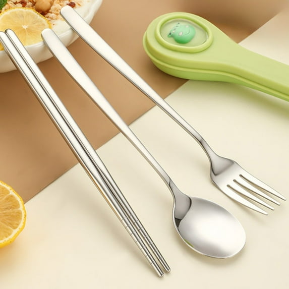 Vrorvz Portable Stainless Steel Cutlery Set with Spoon Fork Chopsticks in Compact Case for Travel Camping Picnics Dining Out Convenience(Green)