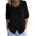 thumbnail image 1 of Vrorvz Printed Top Womens 3/4 Sleeve Button down Collared Tops Summer Business Blouses Casual Work Outfit, 1 of 5