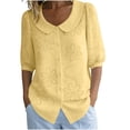 thumbnail image 1 of Vrorvz Printed Top Womens 3/4 Sleeve Button down Collared Tops Summer Business Blouses Casual Work Outfit, 1 of 5