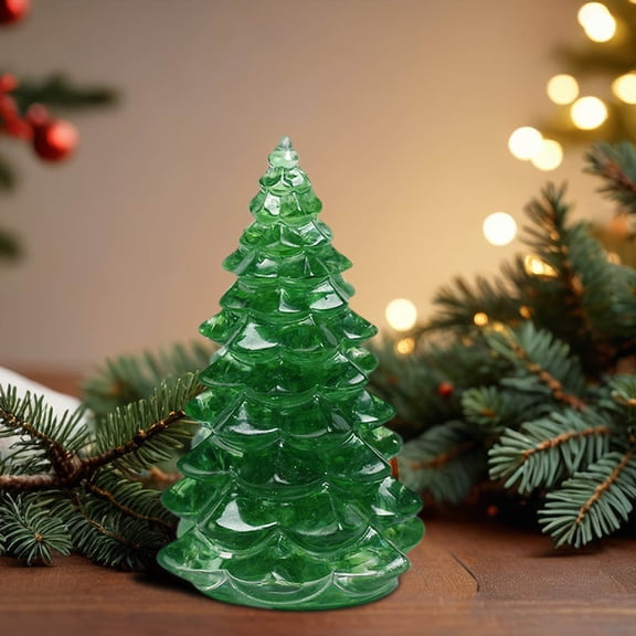 Vrorvz Resin Christmas Tree Christmas Decorations Christmas Ornaments Mini Tabletop Ornament Crystal Chip Long Lasting Home Office Decor for Living Room Desk Shelf Green
