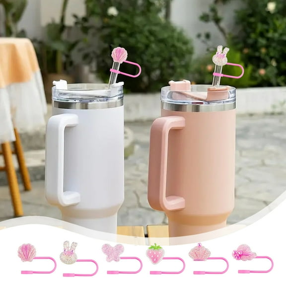 Vrorvz Reusable Silicone Straw Toppers Set of 6 Cute Drinking Straw Accessories Portable Protector Plugs Decorations Suit for Parties Splashproof Sealed Gifts for All Ages