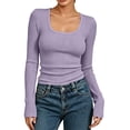 thumbnail image 1 of Vrorvz Ribbed Knit Shirt for Women Long Sleeve Square Neck Shirts Fall Winter Outfit Casual Stretchy Clothes, 1 of 5