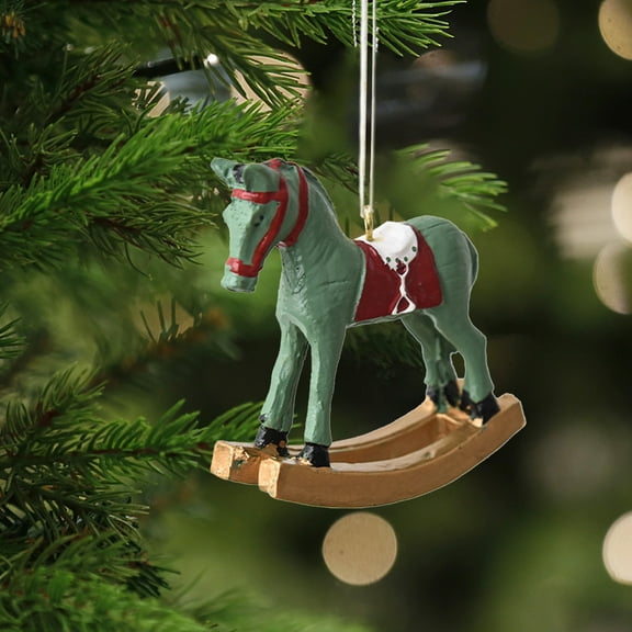Vrorvz Rocking Horse Ornament Christmas Ornaments Christmas Tree Ornaments Vintage Style Resin Holiday Decoration Home Decor Collectible Christmas Tree Hanging 3.1 in Green
