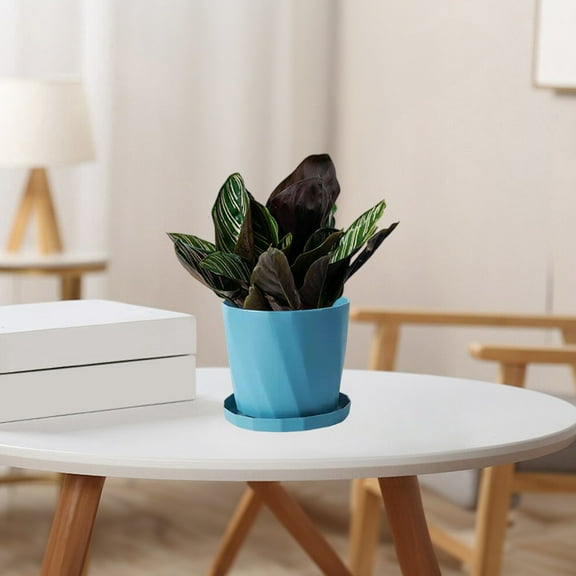 Vrorvz Scandinavian Style Resin Gallon Flower Pots Fall Decorations Holiday Decorations Green Plastic Imitation Ceramic Plant Pots with Drainage and Tray for Indoor Use Large Size Blue 6.6 in