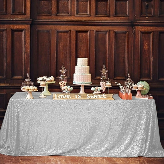 Vrorvz Sequin Tablecloth Christmas Thanksgiving Decorations High Density Sequined Fabric Sparkles Scenes Christmas,Weddings 59.1in Silver