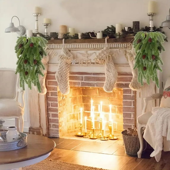 Vrorvz Simulation Rattan Garland Christmas Decorations Indoor Outdoor Realistic Artificial Greenery with Pinecones for Home Weddings Events Low Maintenance Decor 30.7in Green