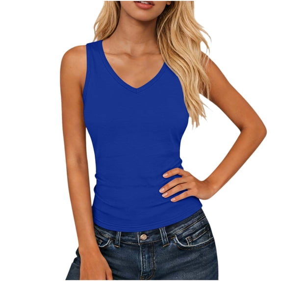 Vrorvz Sports Tank Womens Sleeveless V Neck Summer Casual Breathable Lightweight Tops for Workout Athletic