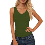 Vrorvz Sports Tank Womens Sleeveless V Neck Summer Casual Breathable Lightweight Tops for Workout Athletic