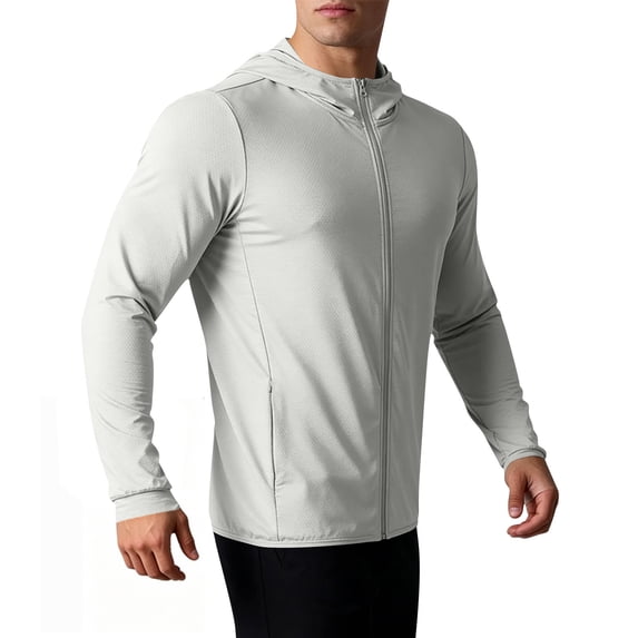 Vrorvz Sun Protection Jacket for Men Long Sleeve Zipper Jackets Workout Athletic Top Breathable Tops