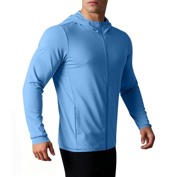 Vrorvz Sun Protection Jacket for Men Long Sleeve Zipper Jackets Workout Athletic Top Breathable Tops