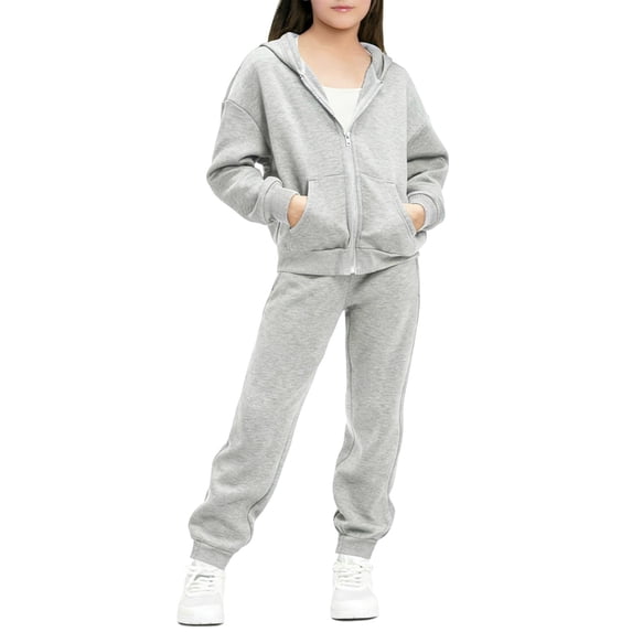 Vrorvz Sweater Set for Kid Hooded Full Zip Sweatshirt Jogger Pants Sets Fall Winter Outfits with Pockets