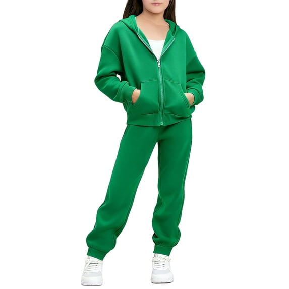 Vrorvz Sweater Set for Kid Hooded Full Zip Sweatshirt Jogger Pants Sets Fall Winter Outfits with Pockets