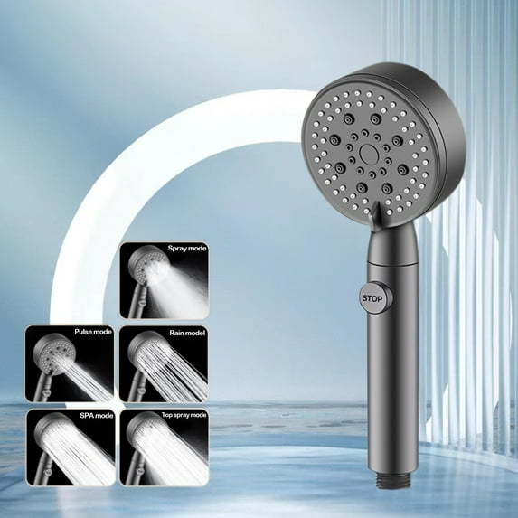 Vrorvz Turbocharged High Pressure Shower Head with 5 Spray Modes,Easy Installation,Water Saving Feature,Universal Suit for Home Bathroom Relaxation Experience(Gray,Type2)