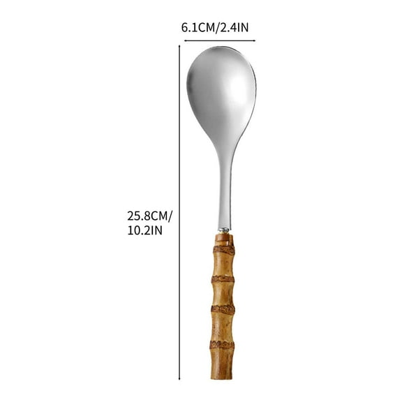 Vrorvz Unique Natural Bamboos Handle Stainless Steel Cutlery Set Includes Tableware Dessert Salad Spoon Fork Steak Knife Tea Spoon Suit for Formal Dining Barbecues Travel Camping Weddings and Parties
