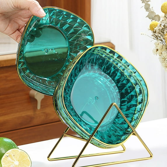 Vrorvz Versatile Plastic Snack Plates Set of 4 with Built In Storage for Dining Table Cleanup Suit for Shells Bones and Snack Debris Dishwasher Safe Space Saving Design