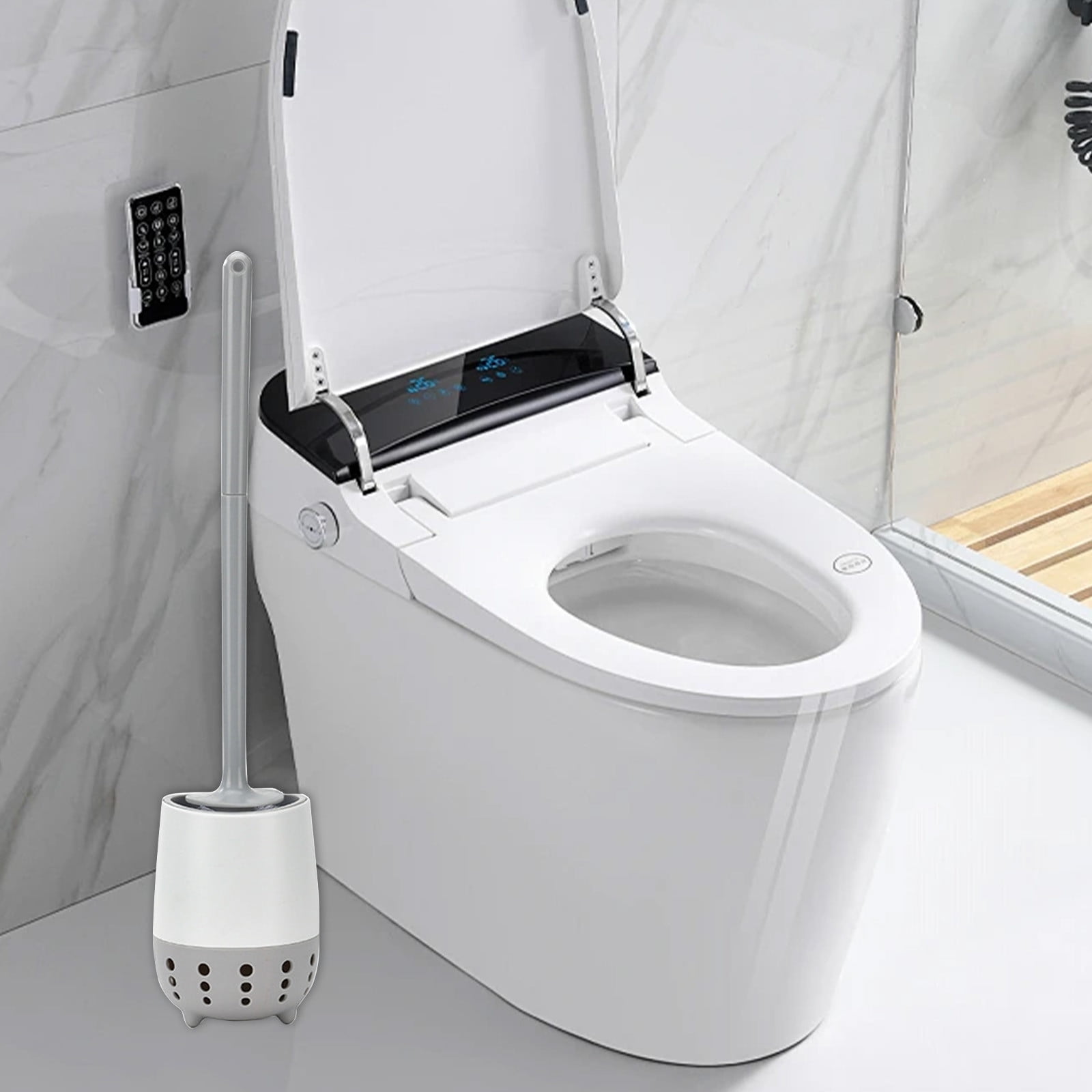 Toilet Brush and Holder Set No Dead Corners Wall-Mounted Toilet Brush Bathroom Accessories Set Toilet Brush And Bracket Set Non Slip Long Handle Soft Silicone Bristles Flexible Toilet Brush Head Wall-Mounted Drip-Proof
