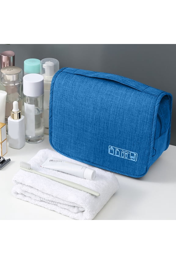 Waterproof Portable Makeup Bag with Hook for Wet and Dry Storage Polyester Fabric Large Capacity Cosmetic Organizer with Metal Zippers 9.65x3x5.11in for Travel and Bathroom