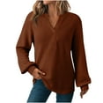 thumbnail image 1 of Vrorvz Women Quilted V Neck Blouse Solid Color Long Sleeve Casual Sweatshirt Trendy Sport Tops, 1 of 7