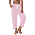 thumbnail image 1 of Vrorvz Women Striped Capris Straight Leg Loose Cropped Pants for Womens Casual Elastic Waist Summer Trousers, 1 of 5