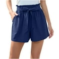 thumbnail image 1 of Vrorvz Women Trousers Shorts Cotton Linen Wide Leg Loose High Waist Short Pants with Pockets for Work Vacation, 1 of 7