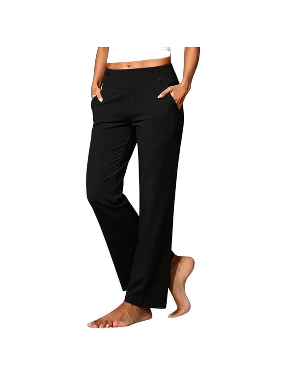 Women's High Waistband Pant Straight Leg Dress Pants Casual Workout Golf Trouser with Pockets for Ladies