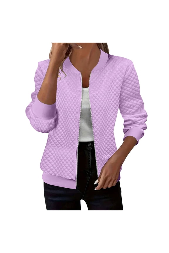 Women's Quilted Zip Up Sweatshirt Crew Neck Long Sleeve Blouse Casual Athletic Tunic Tops