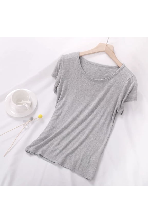 Women's Short Sleeve Pjs Top Crew Neck T Shirts Lightweight Sleepwear Comfy Summer Pajama Shirt