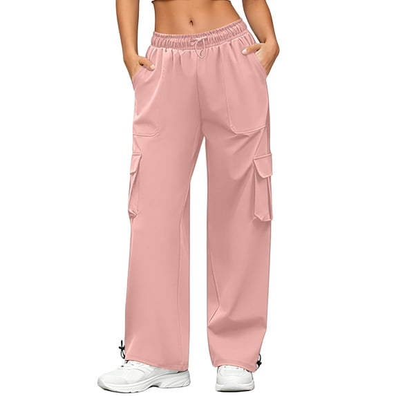 Vrorvz Womens Cargo Pant Drawstring Elastic Waist Trouser Straight Leg Loose Pants Outdoor Hiking Cargos
