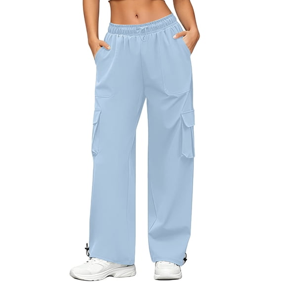 Vrorvz Womens Cargo Pant Drawstring Elastic Waist Trouser Straight Leg Loose Pants Outdoor Hiking Cargos