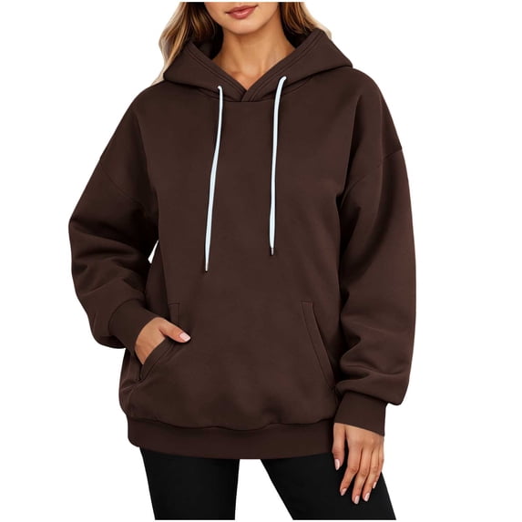 Vrorvz Womens Hooded Sweatshirt Drawstring Long Sleeve Sweatshirts Casual Loose Soft Lounge Top with Pockets