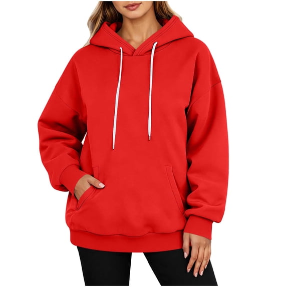 Vrorvz Womens Hooded Sweatshirt Drawstring Long Sleeve Sweatshirts Casual Loose Soft Lounge Top with Pockets